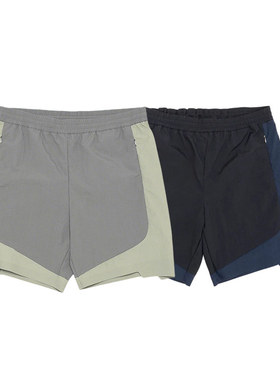 J.L-A.L Nylon Short 宽松拼色尼龙拉链口袋抽绳休闲短裤深蓝色