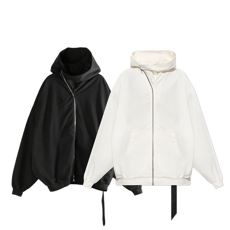 RICK OWENS DRKSHDW New Asymmetric Zipper Logo Hooded Casual Long-Sleeve Jacket