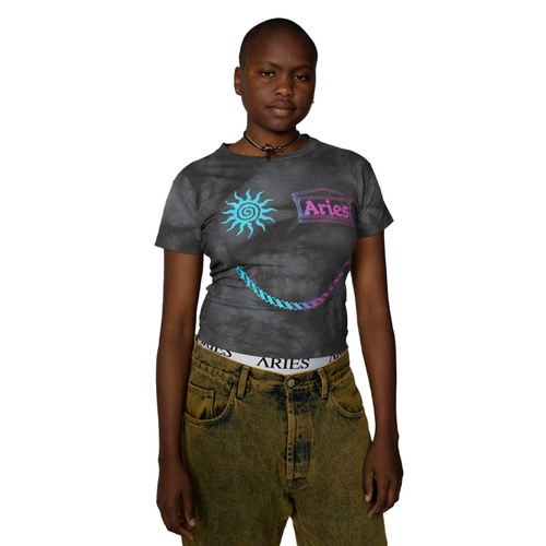 ARIES Grunge Happy Dude S/S 时尚印花夏季圆领短袖T恤灰色