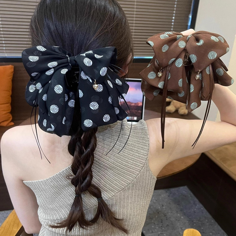法式气质蝴蝶结马尾夹复古波点