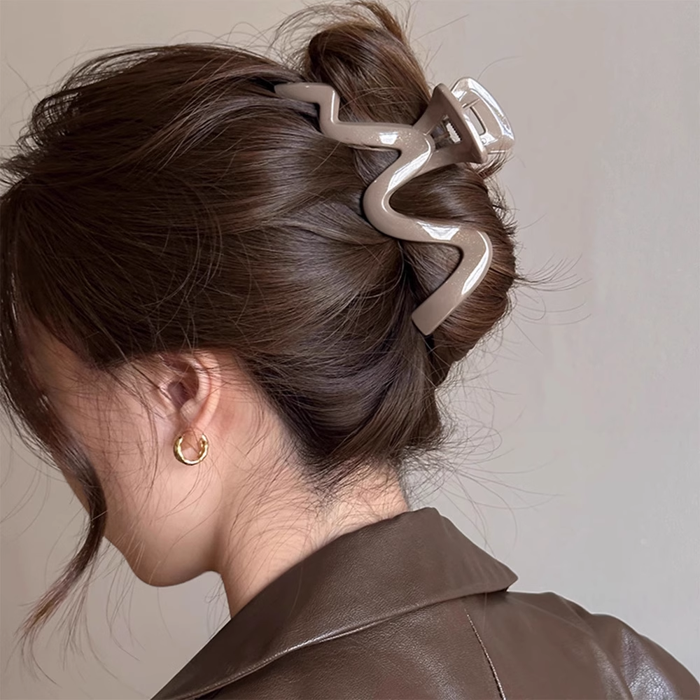 秋冬磨砂波浪抓夹鲨鱼夹后脑勺