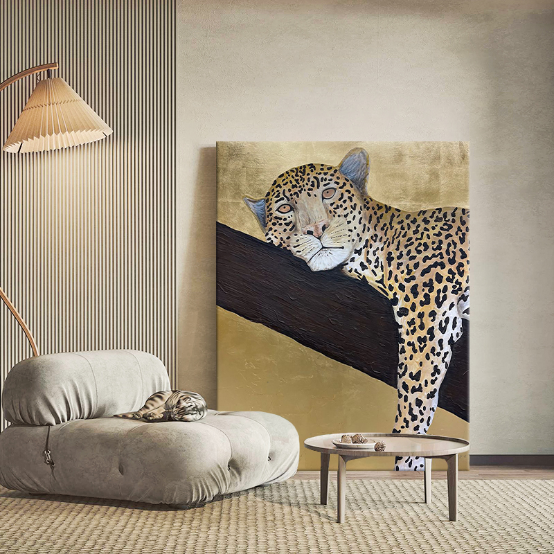 波普风抽象金钱豹富客厅装饰画小众艺术手绘油画无框动物玄关挂画