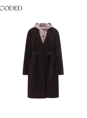 Uncoded咖色长款宽松大衣精致优雅两件套配：腰带、马夹KWWW4W097