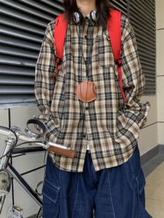 山月拾酒 25SS日系复古格子长袖衬衫男女春秋冬宽松休闲衬衫