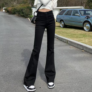 黑色天丝微喇牛仔裤女2025夏季新款薄款高腰显瘦喇叭裤拖地马蹄裤