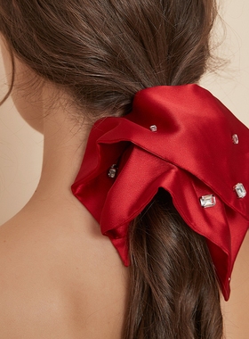 DAINEI岱妮都市星光发圈方形闪钻红色发圈气质高级感女新年发饰