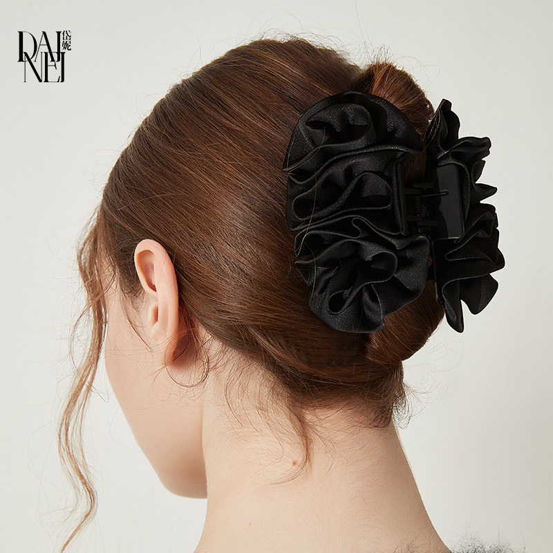 DAINEI岱妮灵动花语抓夹气质黑色大号花朵女发量大盘发鲨鱼发饰