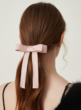 DAINEI岱妮倚丽优雅蝴蝶结发夹粉色甜美高级感缎面弹簧夹横夹发饰