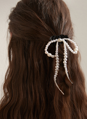 DAINEI岱妮珍珠蝴蝶结发圈珍女新款丸子头高马尾头绳飘带发饰
