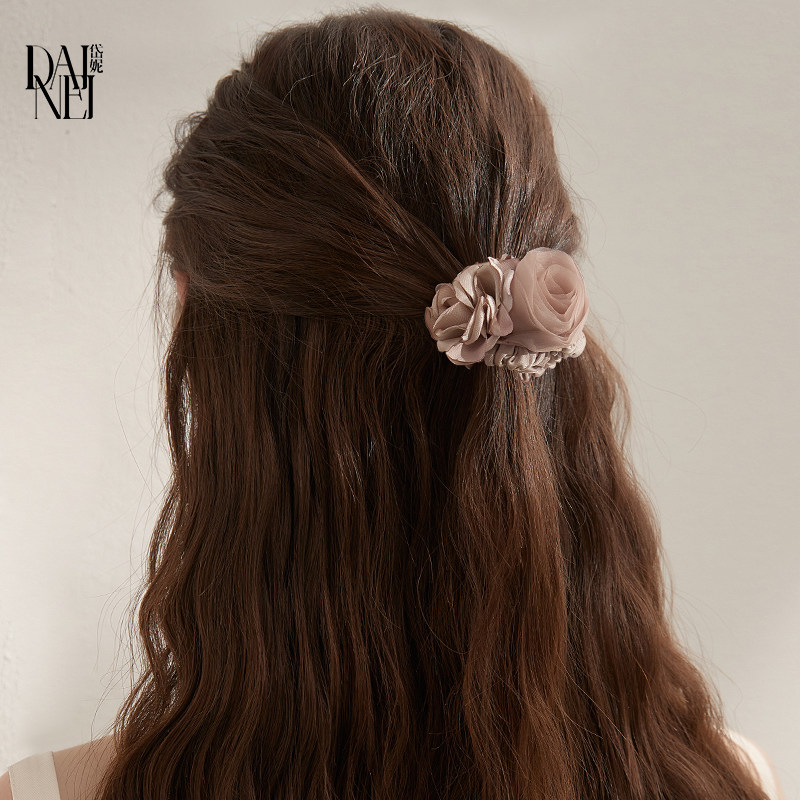 DAINEI岱妮摩登花语发圈女士高级感气质立体花朵松紧马尾头绳发饰