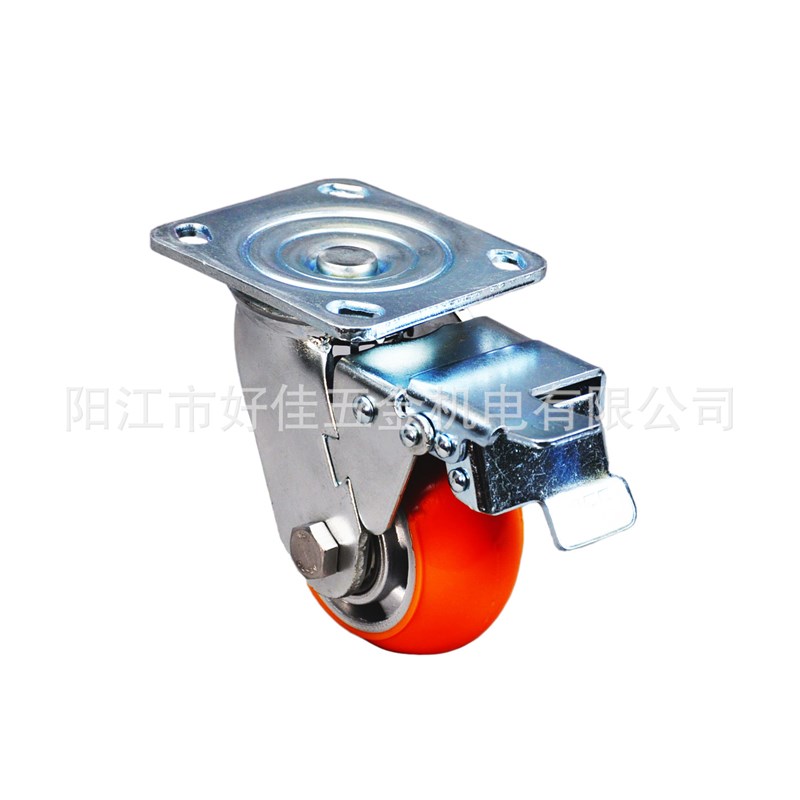 源头工厂产品4X2重型双轴承铝芯圆弧形聚氨酯PU轻巧灵活双刹脚轮