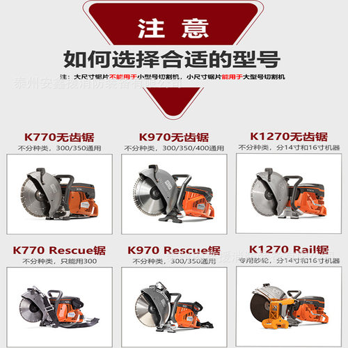 消防锯片比武薄K1270胡斯华纳金属钢轨金刚石砂轮片无齿锯切割片