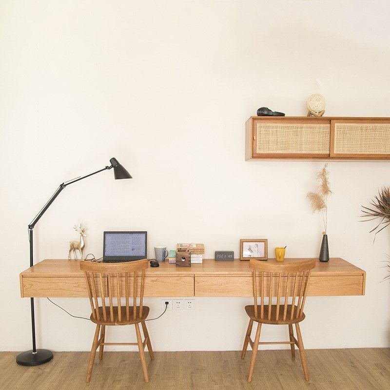 北欧樱桃木实木书桌悬空壁挂式书桌黑胡桃木卧室简易飘窗办公桌