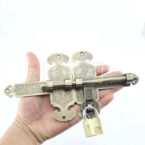 小号蝙蝠铜门插 中式仿古黄铜明装大门插销门栓 铜门插销售