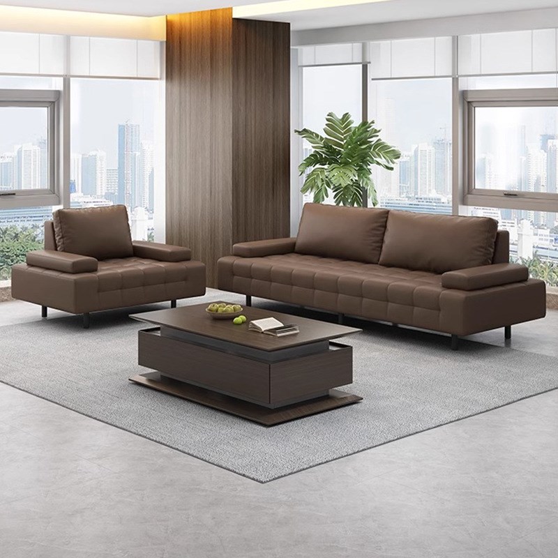 办公沙发会客室贵宾区现代沙发茶几组合三人位办公室家具皮质沙发