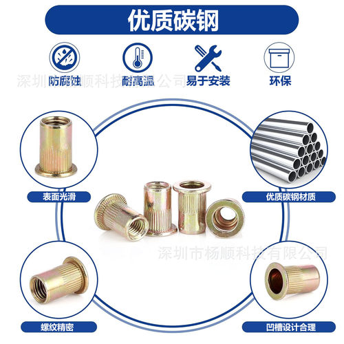 190pcs盒装碳钢彩锌平头竖纹拉铆螺母M3-M12组合插入螺纹内衬螺母