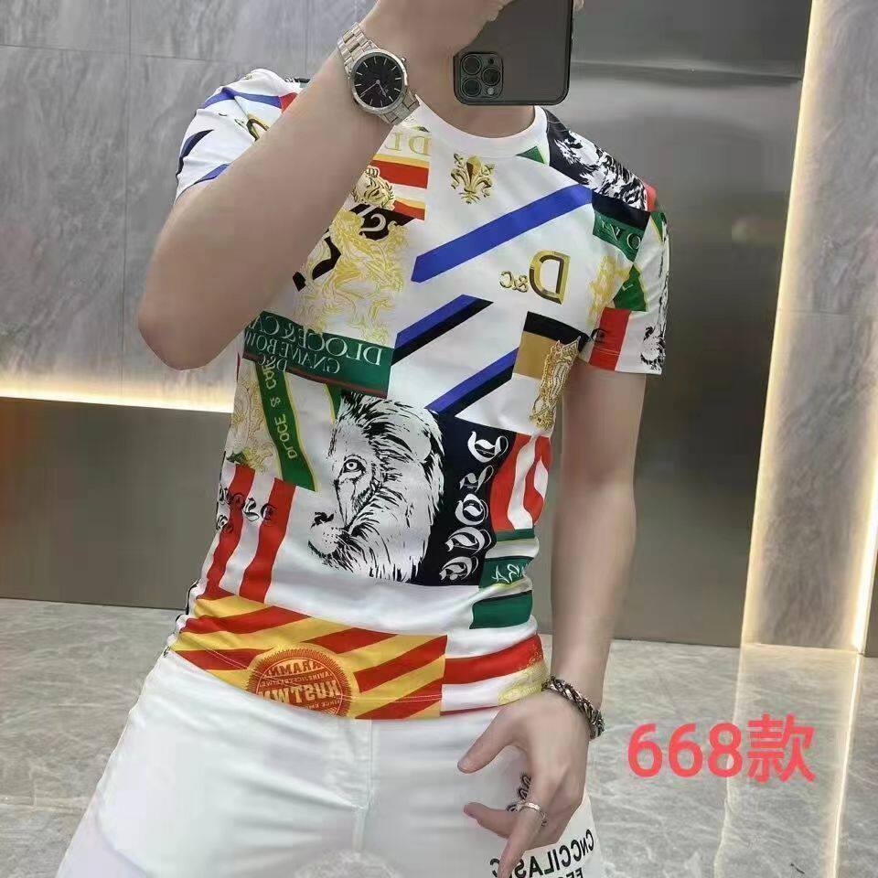 2026新款夏季薄款欧洲站潮牌短袖t恤男士修身圆领百搭印花上衣男