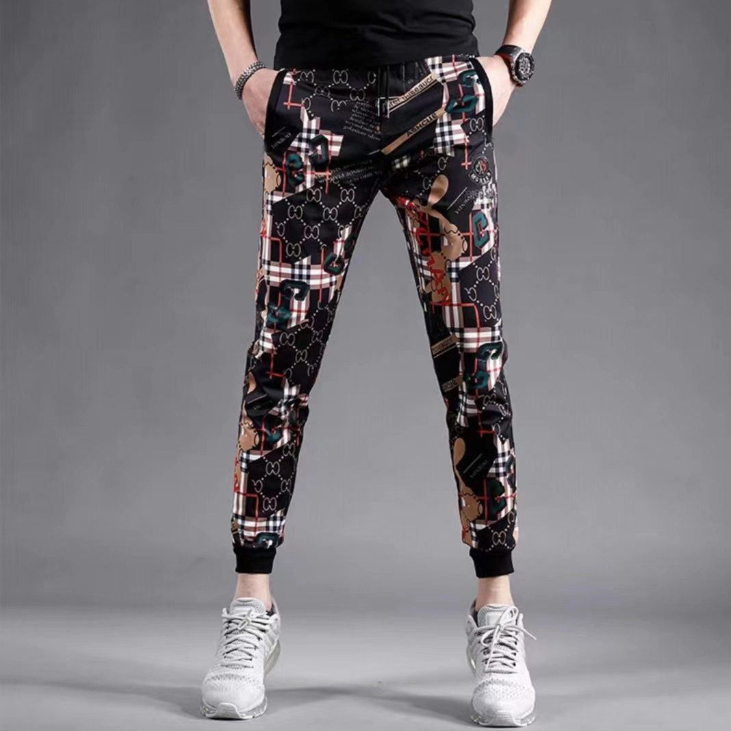 2024秋冬新款裤子男花色潮牌男士弹力运动休闲长裤修身百搭小脚裤