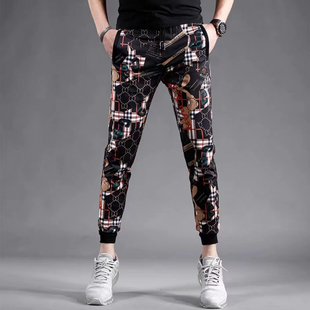 2024秋冬新款裤子男花色潮牌男士弹力运动休闲长裤修身百搭小脚裤