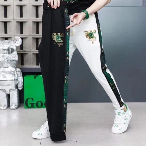 休闲裤男新款秋冬刺绣修身潮牌春夏运动弹力裤百搭拼接小脚卫裤