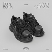 Paris Boots 艺术黑厚底增高帆布鞋 Ocai 国潮牌高级黑色休闲鞋 女