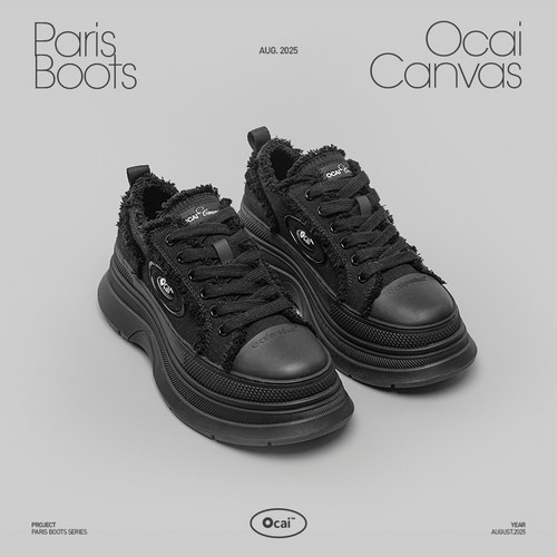 Ocai Paris Boots 艺术黑厚底增高帆布鞋 国潮牌高级黑色休闲鞋女