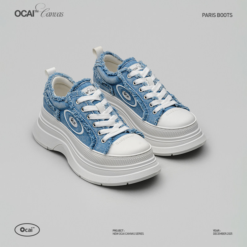 Ocai Paris Boots 蓬皮杜蓝厚底增高帆布鞋 牛仔毛边高级休闲板鞋图片