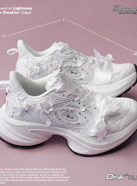 Ocai“Disk Runtech”纯白花嫁飞碟跑鞋 高级时尚增高运动老爹鞋