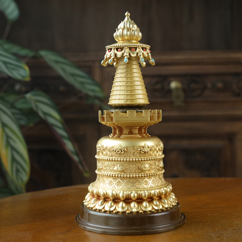 西藏噶当塔摆件慧宝供具供品精美纯铜镶嵌宝石舍利塔佛塔菩提塔