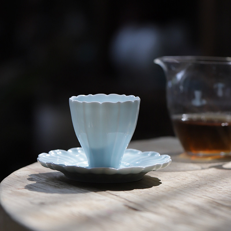 大鱼美器玉如意茶杯一杯一托景德镇陶瓷主人杯手工茶具影青花口杯