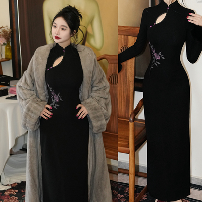 【尔尔古典美学】原创复古新中式改良旗袍【银紫玫瑰】秋季修身