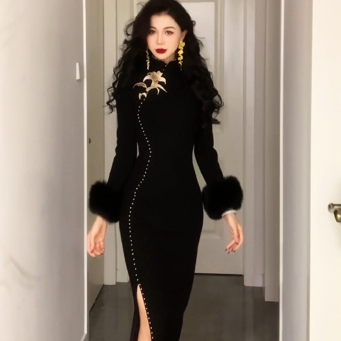 复古日常长款显瘦旗袍