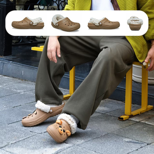 毛毛拖男鞋 Crocs卡骆驰秋冬款 暖棉加绒女鞋 羊茸洞洞鞋 211396 经典