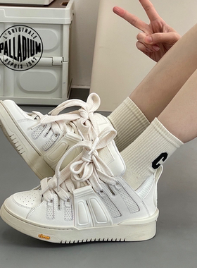 PALLADIUM帕拉丁休闲复古圆头系带奶油卡扣面包鞋情侣休闲鞋08640