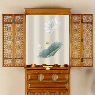 佛龛遮挡帘家用菩萨佛像供桌挡灰防尘挂帘子柜子遮挡布免打孔挂布