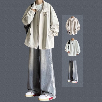 春秋飞行员夹克冲锋衣套装男