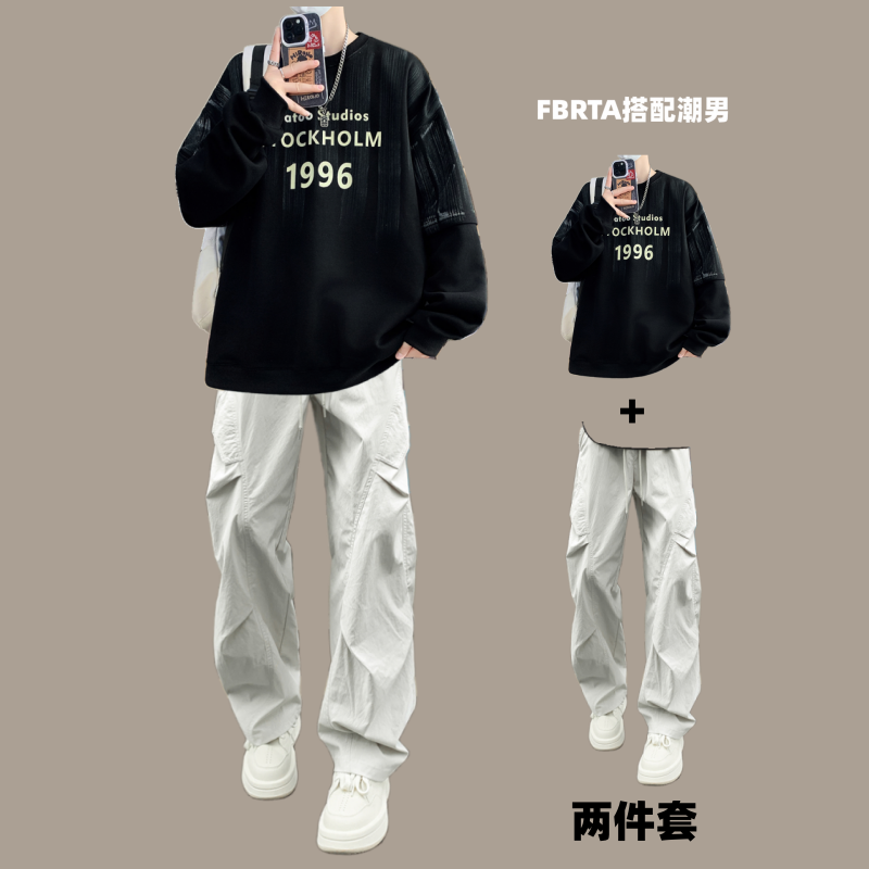 春秋男生卫衣套装痞帅气青少年
