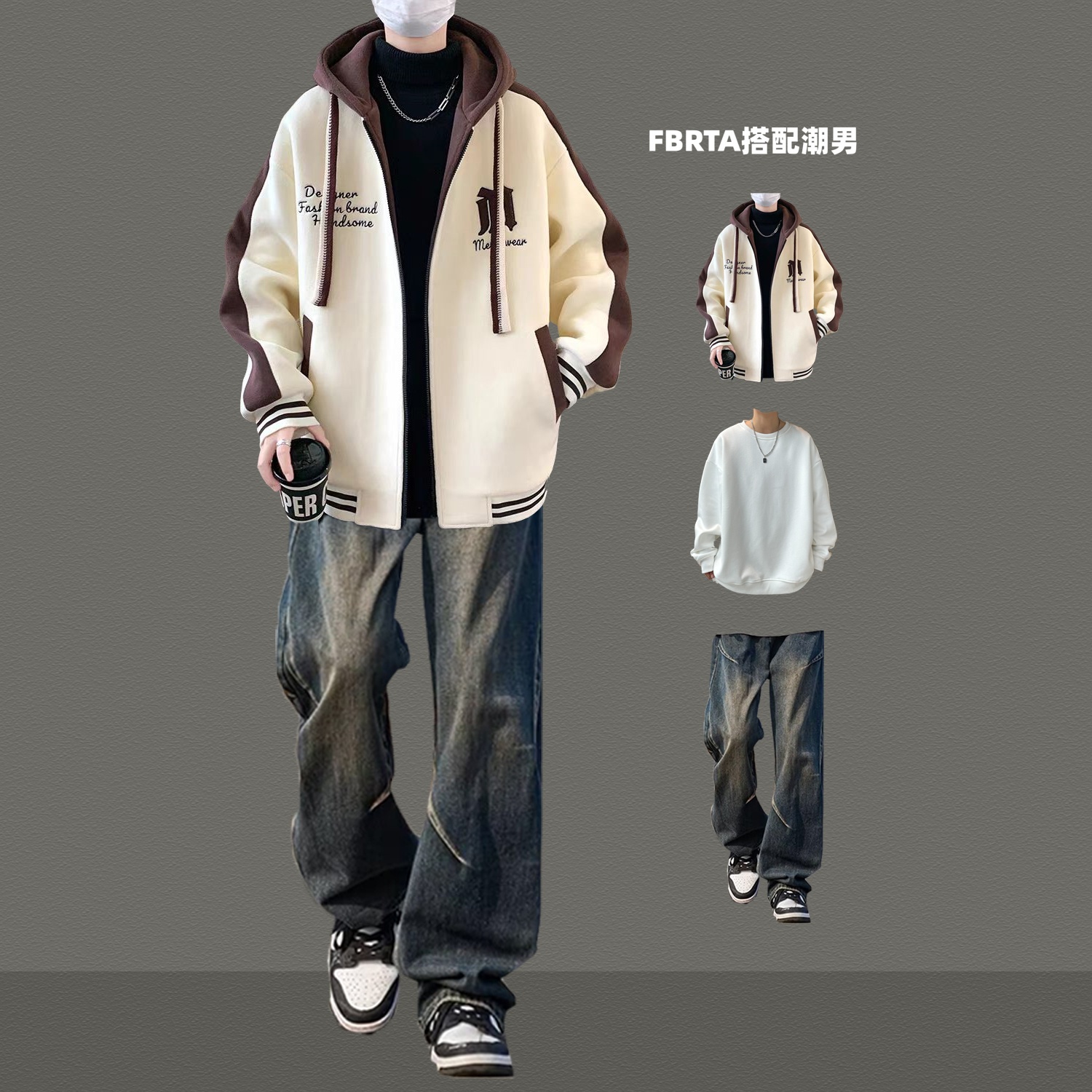 潮流初高中生连帽棒球服男生套装
