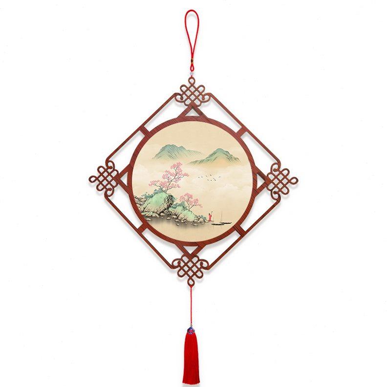 新年装饰挂件2024新款禅意山水客厅挂画带中国结中式玄关过道挂饰