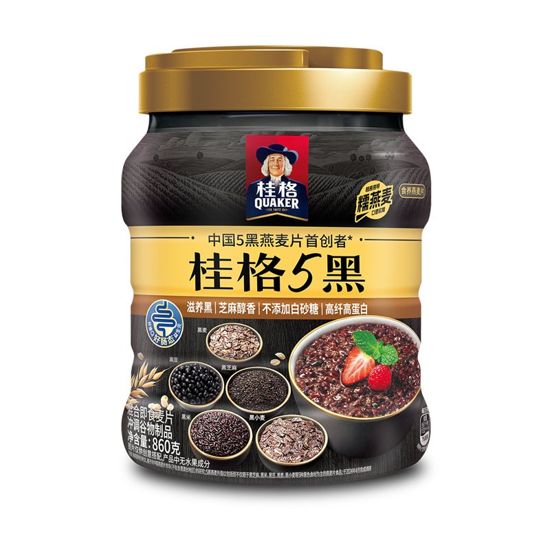桂格5黑5红5白混合燕麦片860g罐装即食高饱腹感早餐麦片