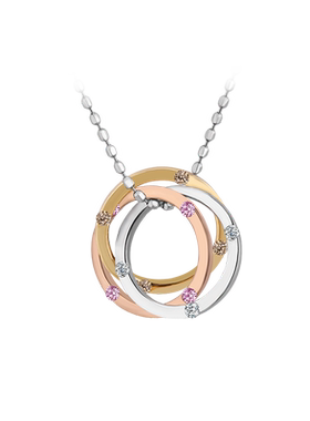 GSTV新款环环相扣18K吊坠粉红蓝宝石白钻石红宝石坠子项链颈配饰