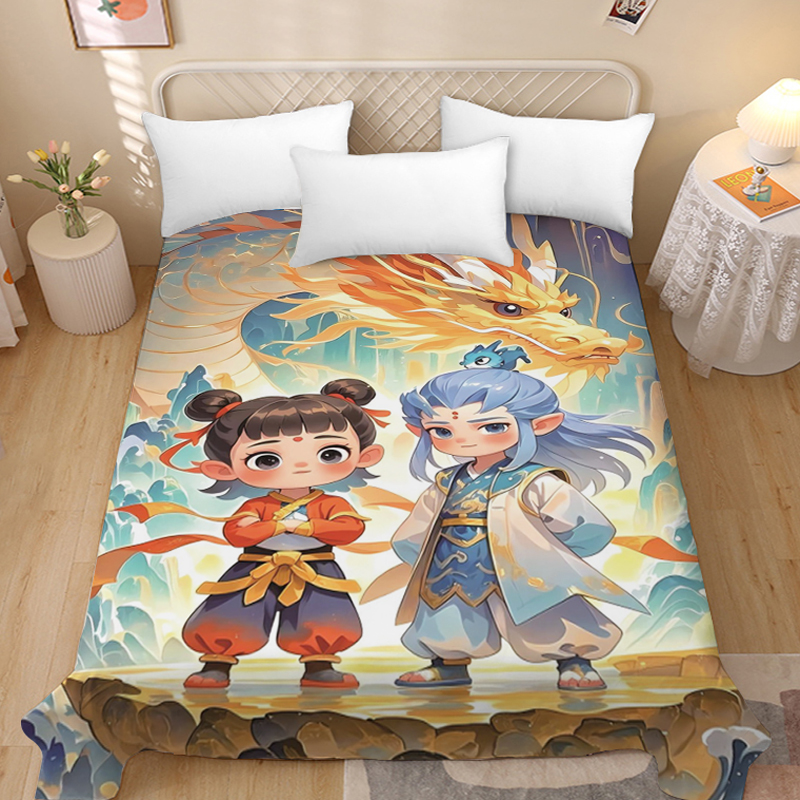 新哪吒敖丙同款被子床单单件儿童卡通床单床笠可定制家用宿舍床单