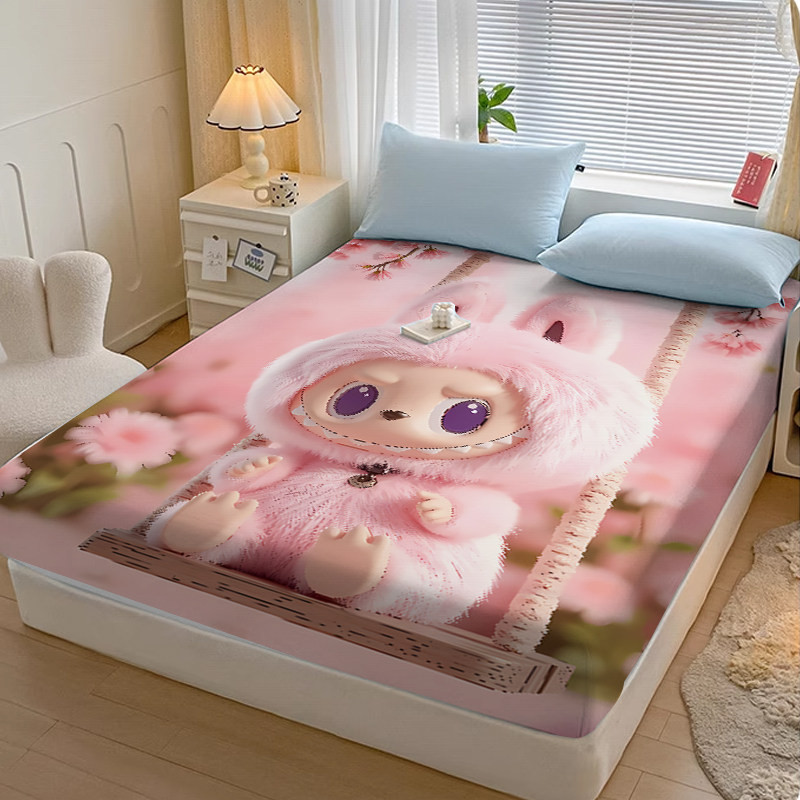 网红流行拉布布卡通印花床笠床套学生宿舍双人床垫全包保护套1.8m,床上用品,床笠,淘宝优惠券,粉丝福利购,淘宝优惠卷