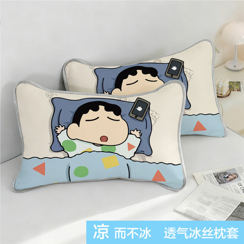 蜡笔小新冰丝席单个枕套夏用48x74cm清凉透气可水洗家用床品枕皮