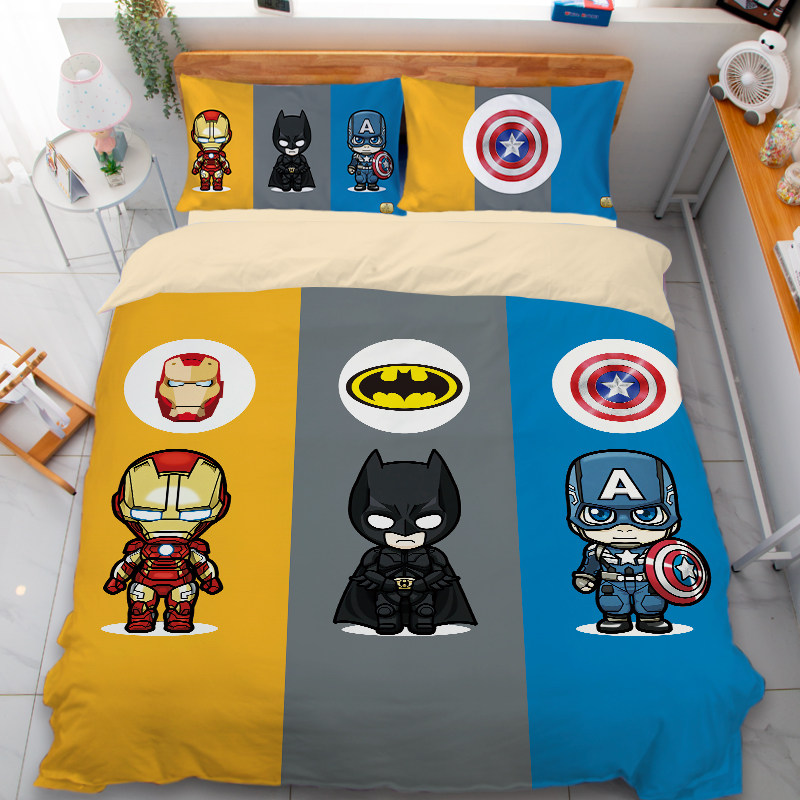 卡通动漫漫威钢铁侠四件套床上用品1.5m1.8米被套床单床笠三件套