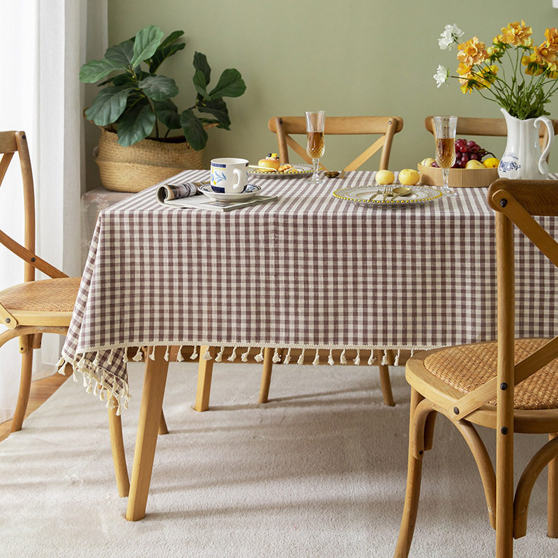 厂家直供跨境日韩棉麻格子餐桌布北欧简约长方形台布流苏花边桌布,居家布艺,桌布,淘宝优惠券,粉丝福利购,淘宝优惠卷