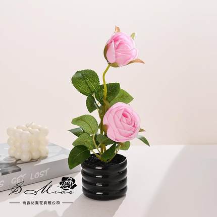 假花茶玫瑰人造花盆景创意家居摆件仿真花装饰品绿植仿真盆栽