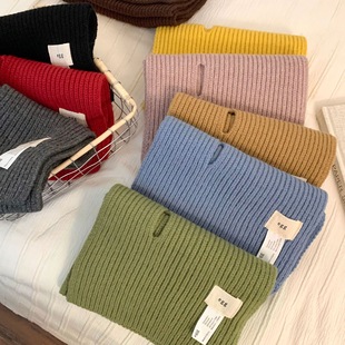 纯色百搭egg标针织围巾女冬季 交叉毛线护颈小围脖 保暖学院风短款
