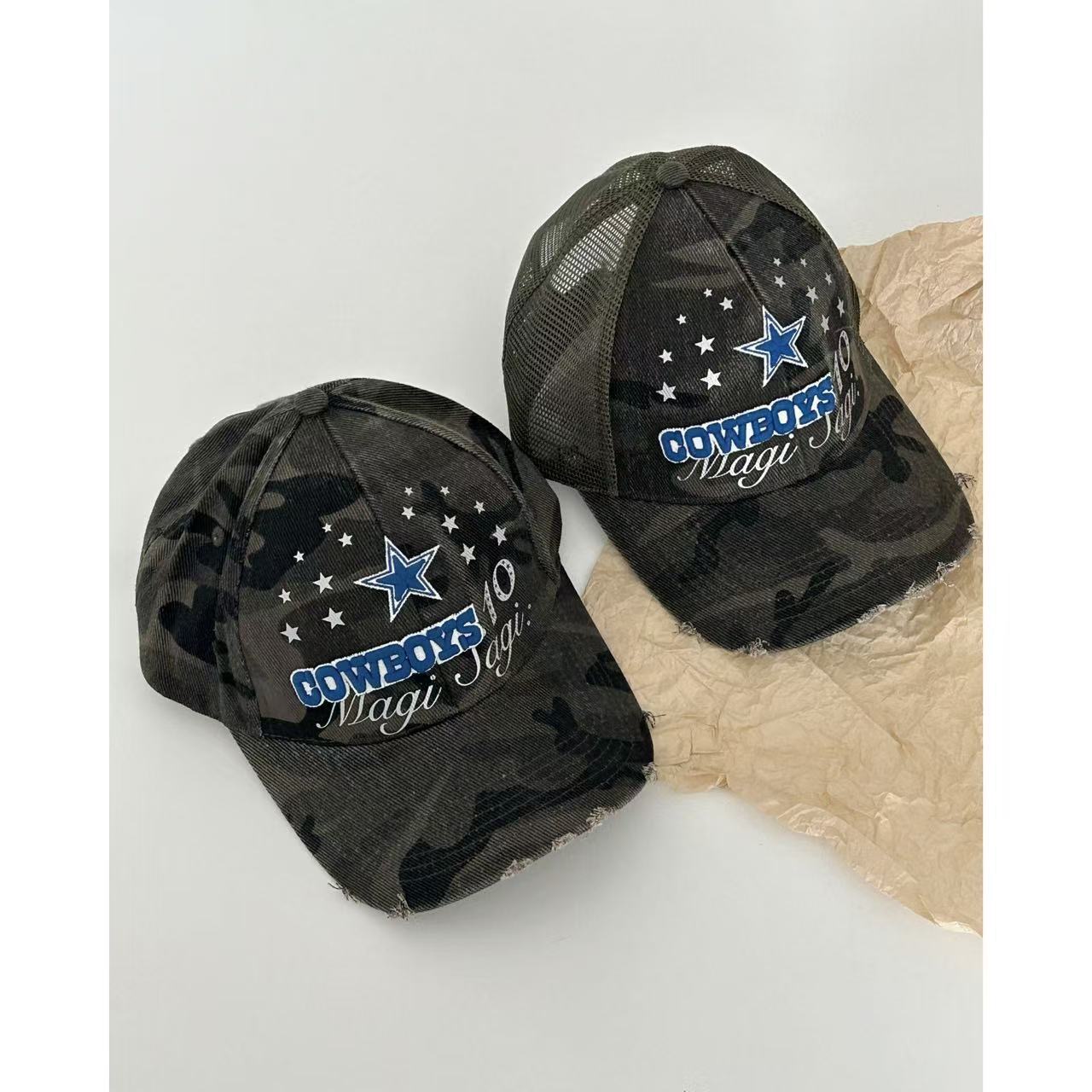 美式复古做旧星星刺绣迷彩棒球帽