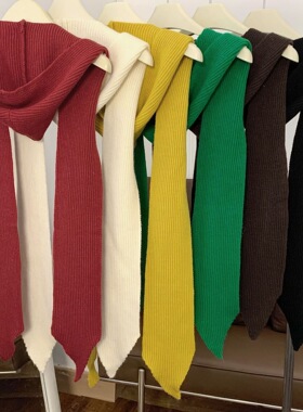 韩版连帽围巾一体针织毛线披肩女秋冬保暖学院风纯色百搭搭配大衣